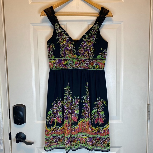 Donna Ricco New York Sz 8P Sleeveless Beautiful Dress Black Multicolor Paisley - Picture 1 of 13